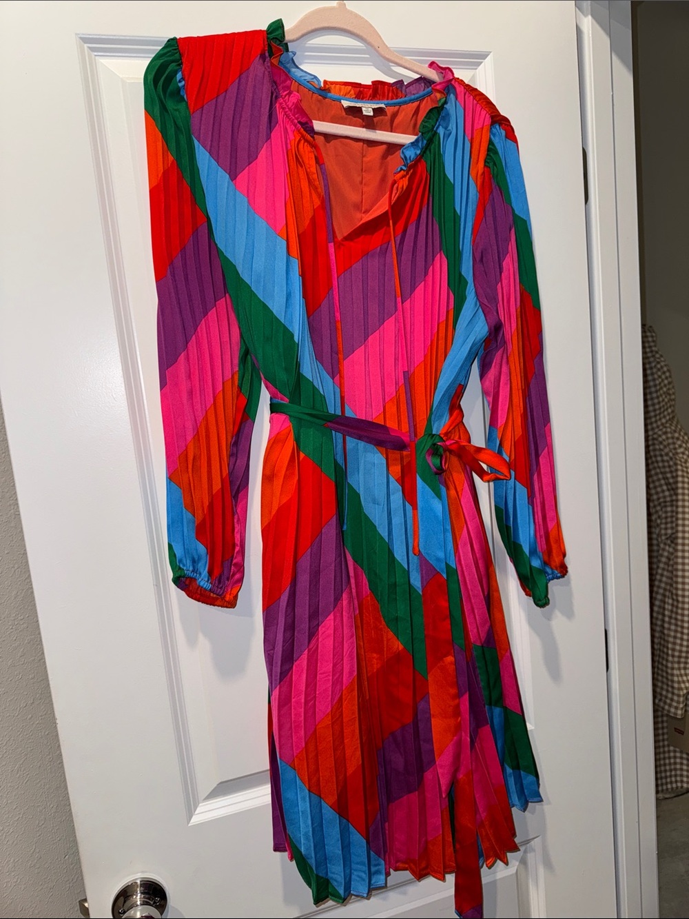 Skies Are Blue Multicolor Diagonal Stripe Pleated Midi Dress